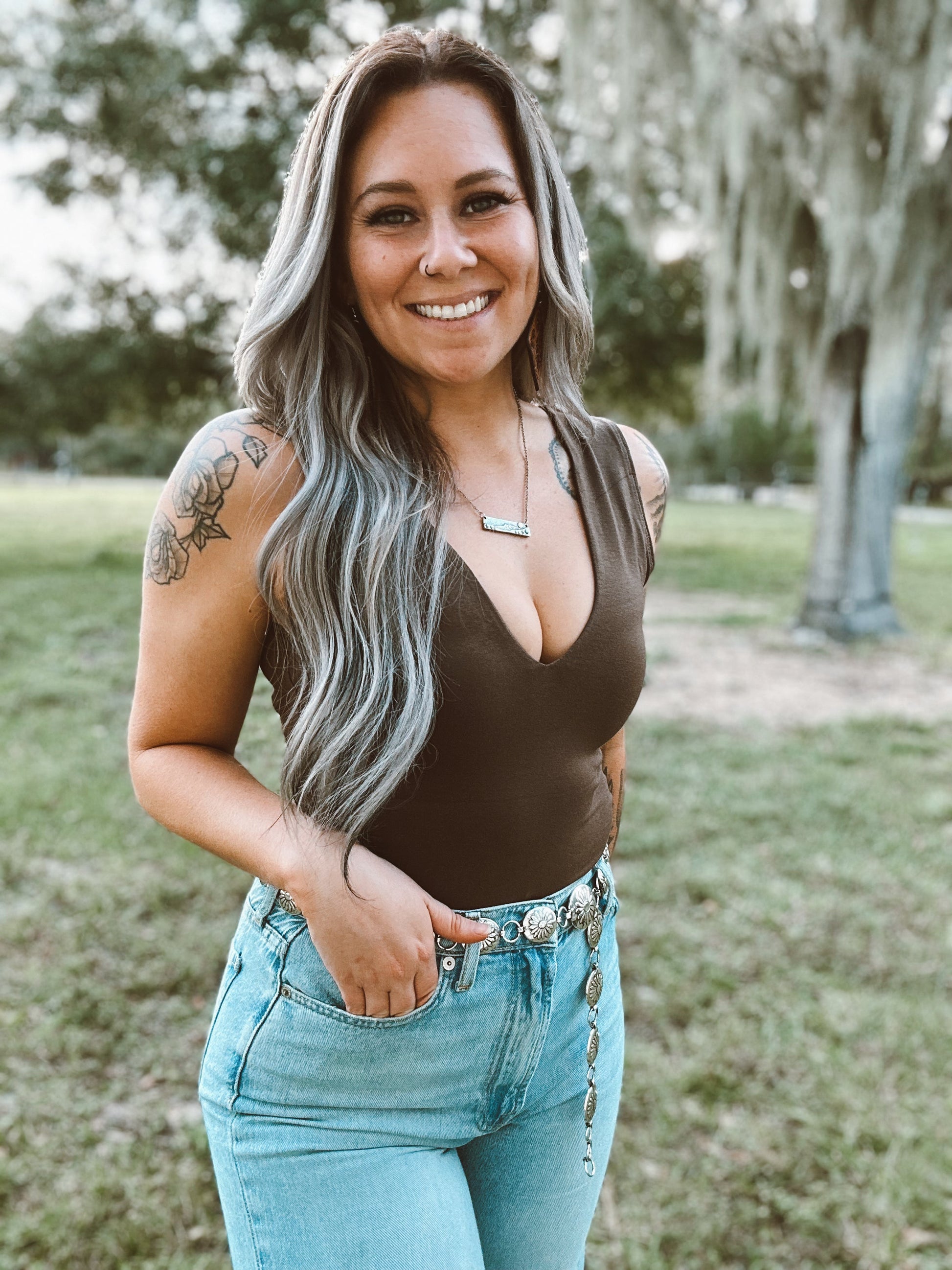 Devan's Deep V Tank Top Bodysuit Wild Cactus Boutique