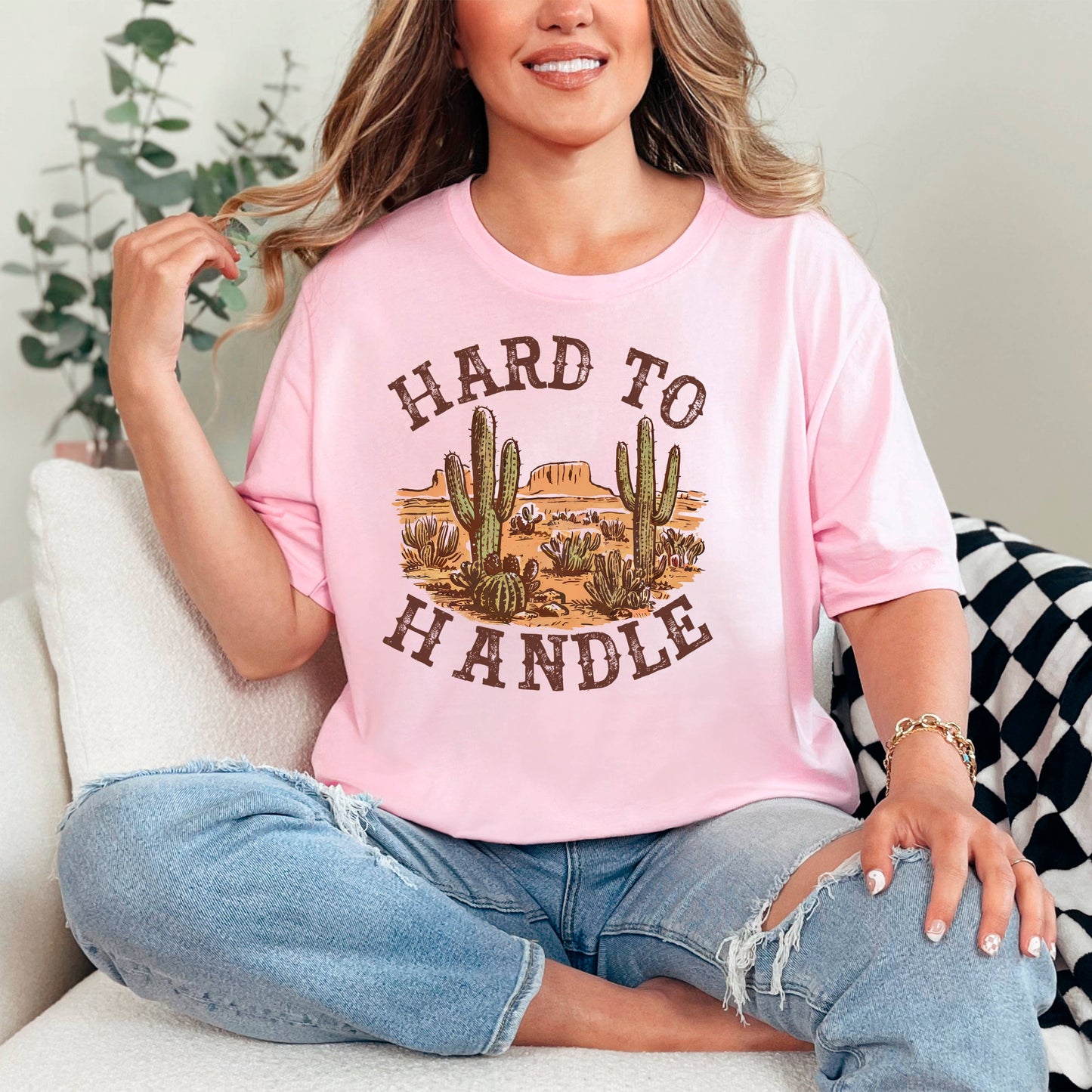 Graphic Tees Western - Hard to Handle Distressed Cactus Tee | Soft Cotton Joyful Moose