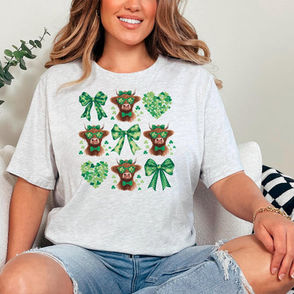 Highland Cow Shirt - St Patricks Day Tee | Irish Green Shirt With Shamrocks Joyful Moose