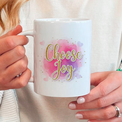 Choose Joy Mug - Inspirational Coffee Cup | Pink Watercolor Ceramic Mug Joyful Moose