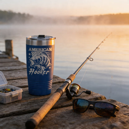 Funny Fishing Tumbler | Insulated Stainless Steel Coffee Mug With Spill Resistant Lid Joyful Moose