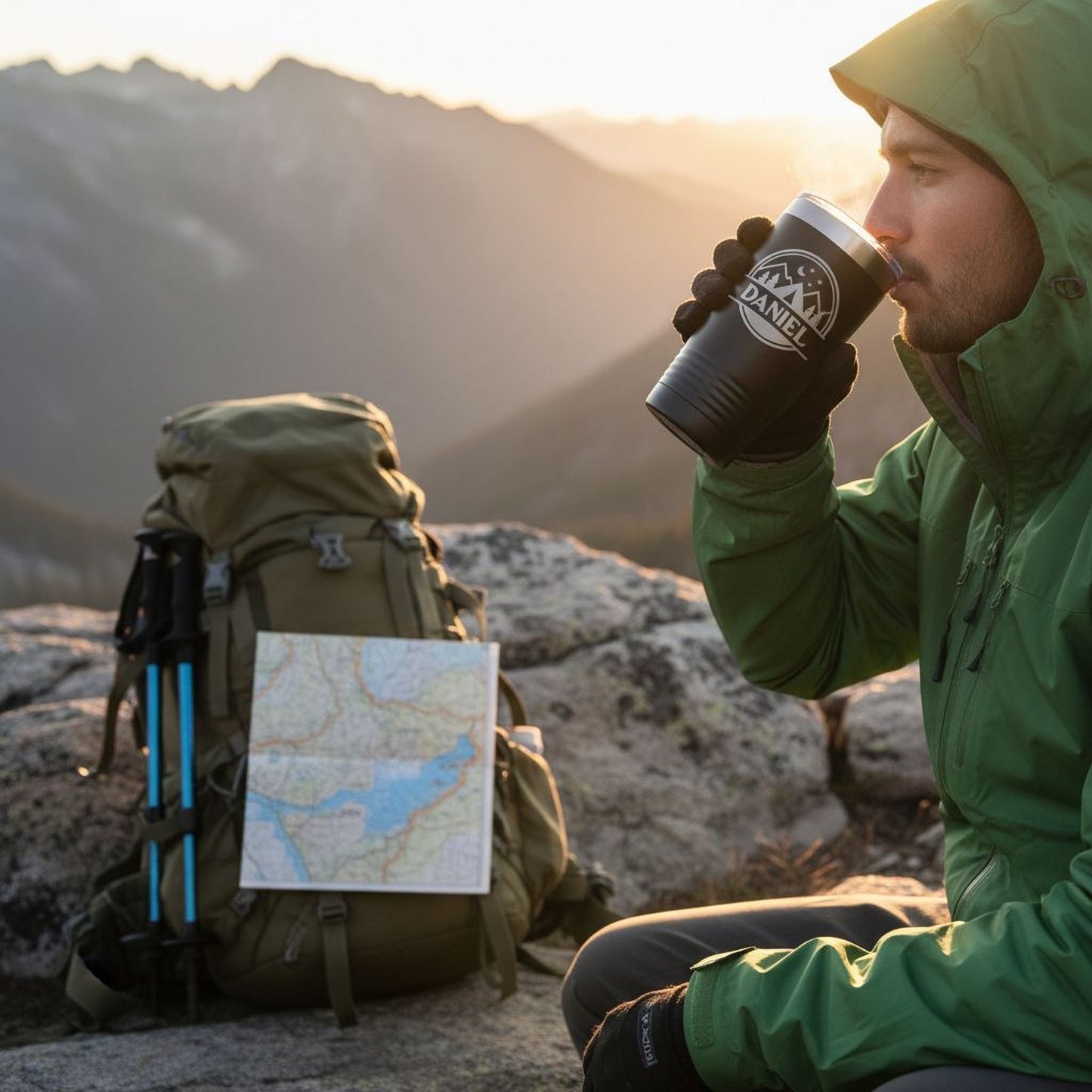Personalized Camping Tumbler – Insulated Travel Mug with Mountain Stars Design Joyful Moose