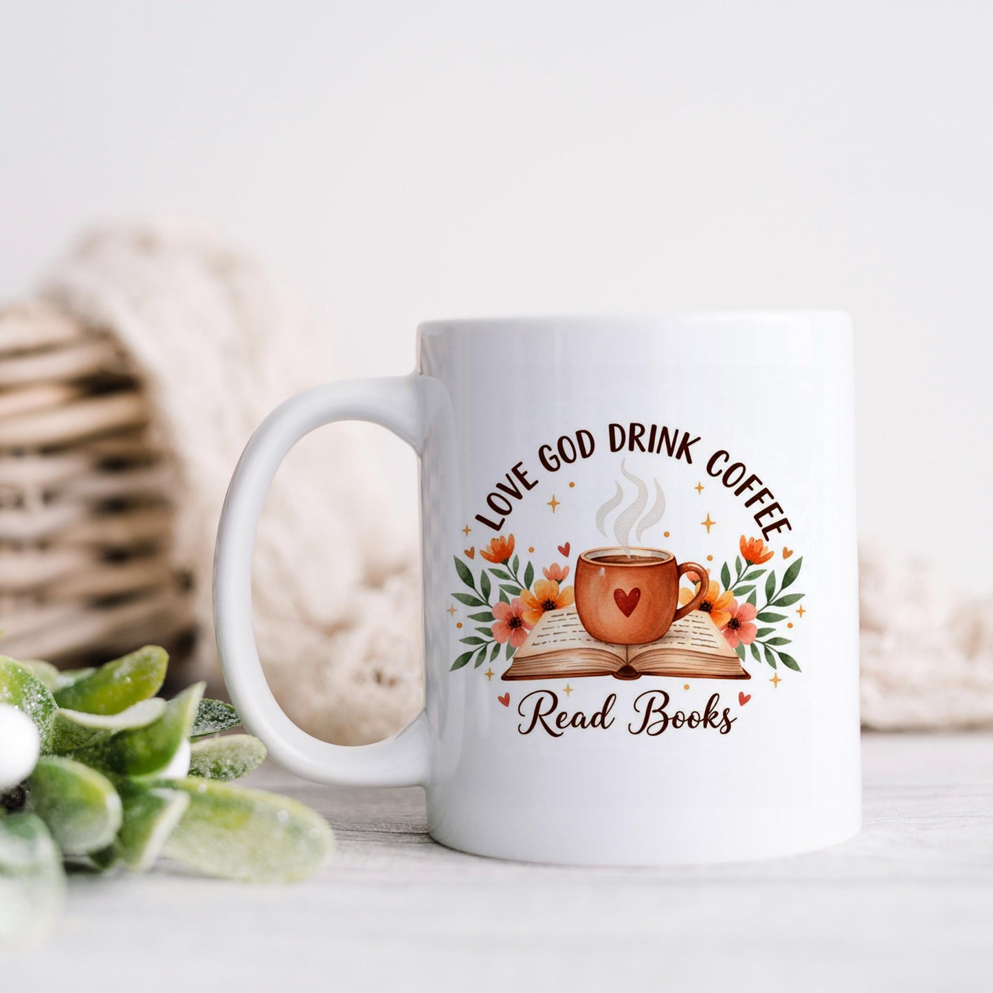 Christian Coffee Mug – Inspirational Faith Based Gift | Book Lover Floral Cup Joyful Moose