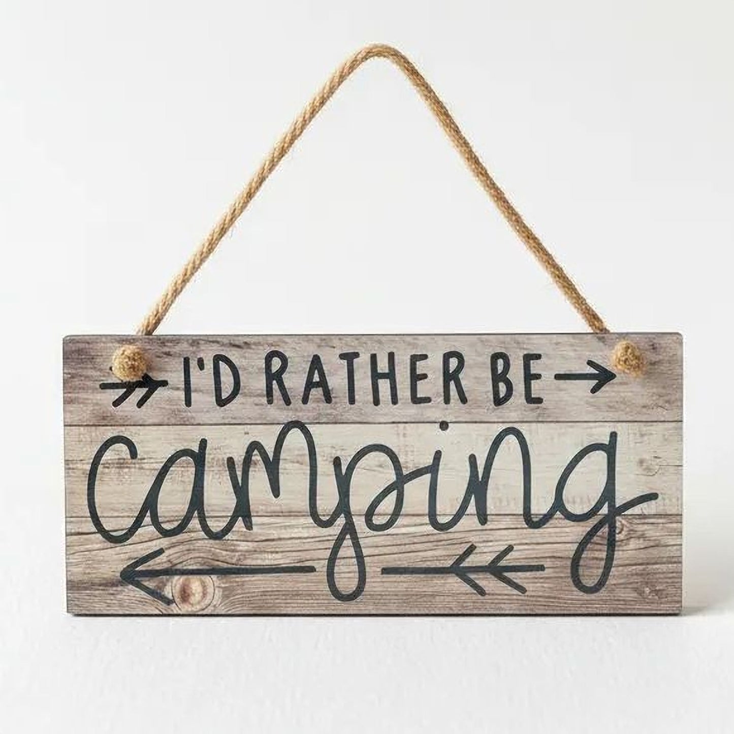 Rustic Camping Sign - I'd Rather Be Camping Wall Art | Wooden Cabin Decor Joyful Moose