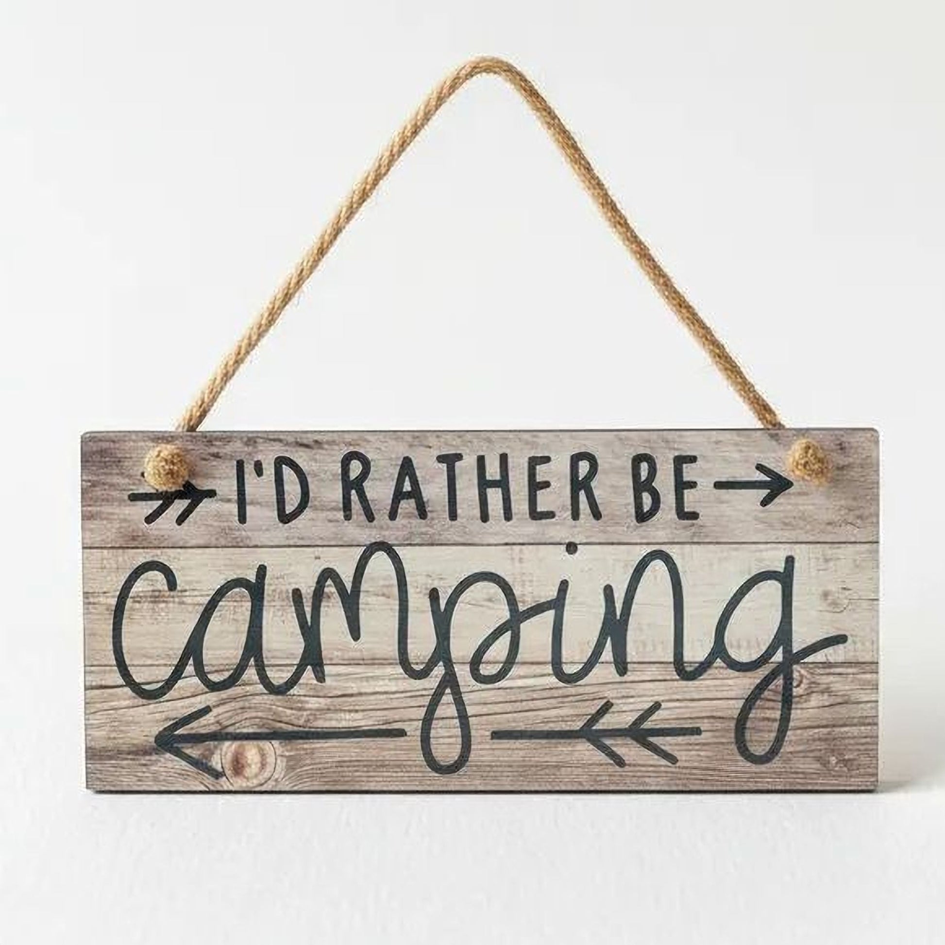 Rustic Camping Sign - I'd Rather Be Camping Wall Art | Wooden Cabin Decor Joyful Moose