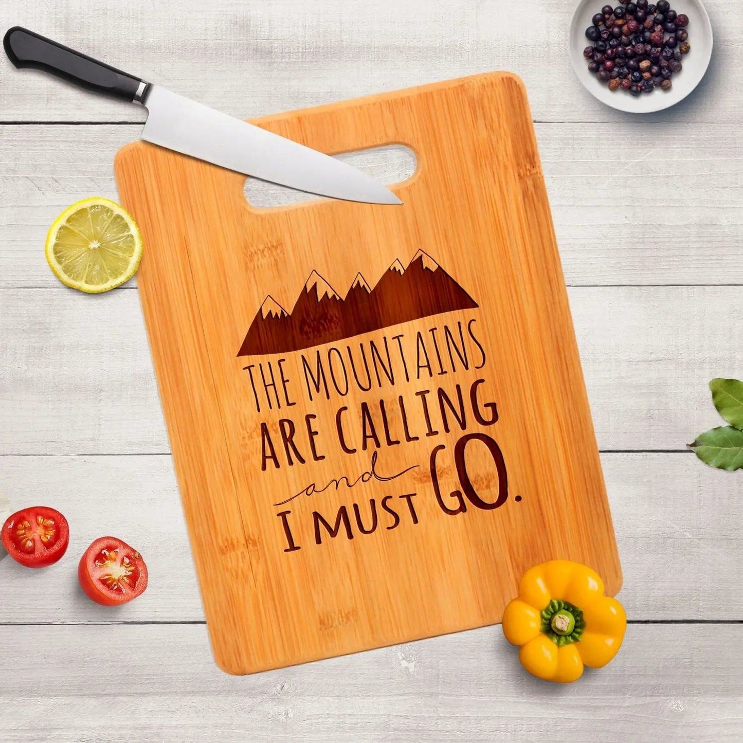 Mountain kitchen decor, Bamboo Cutting Board cabin decor, Mountain Art, Mountain Decor, wooden cutting board, rv camper decor, Travel Gift Joyful Moose