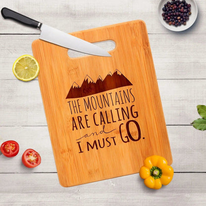 Mountain kitchen decor, Bamboo Cutting Board cabin decor, Mountain Art, Mountain Decor, wooden cutting board, rv camper decor, Travel Gift Joyful Moose