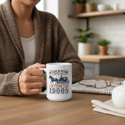 1900s Humor Mug – Vintage Ceramic Cup With Horse Carriage Design Joyful Moose