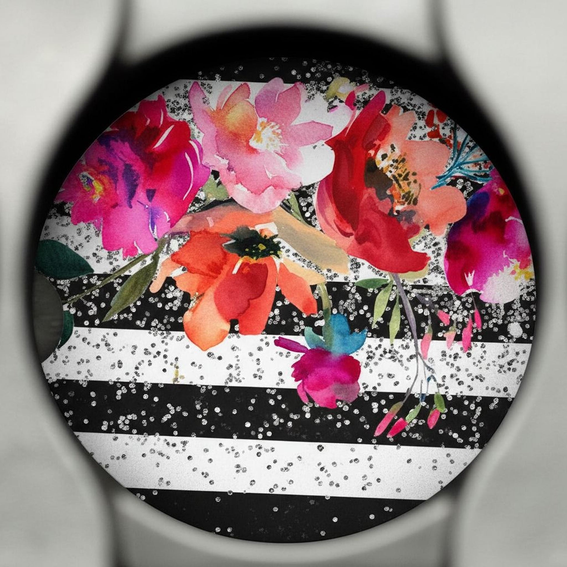 Floral Car Coaster - Black White Stripe Sandstone Moisture Absorbing Coaster Joyful Moose