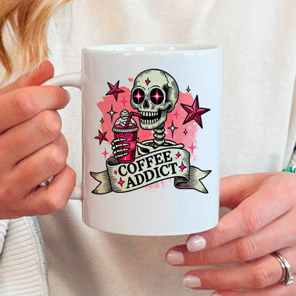 Coffee Addict Mug – Pink Skull Coffee Cup | Funny Caffeine Lover Gift, Ceramic, Dishwasher Safe Joyful Moose