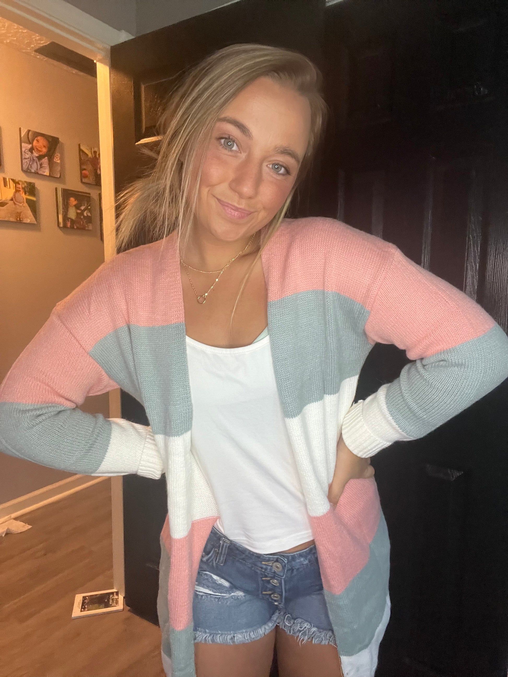 Colorblock Stripe Open-Front Cardigan Thread & Co. Boutique, LLC