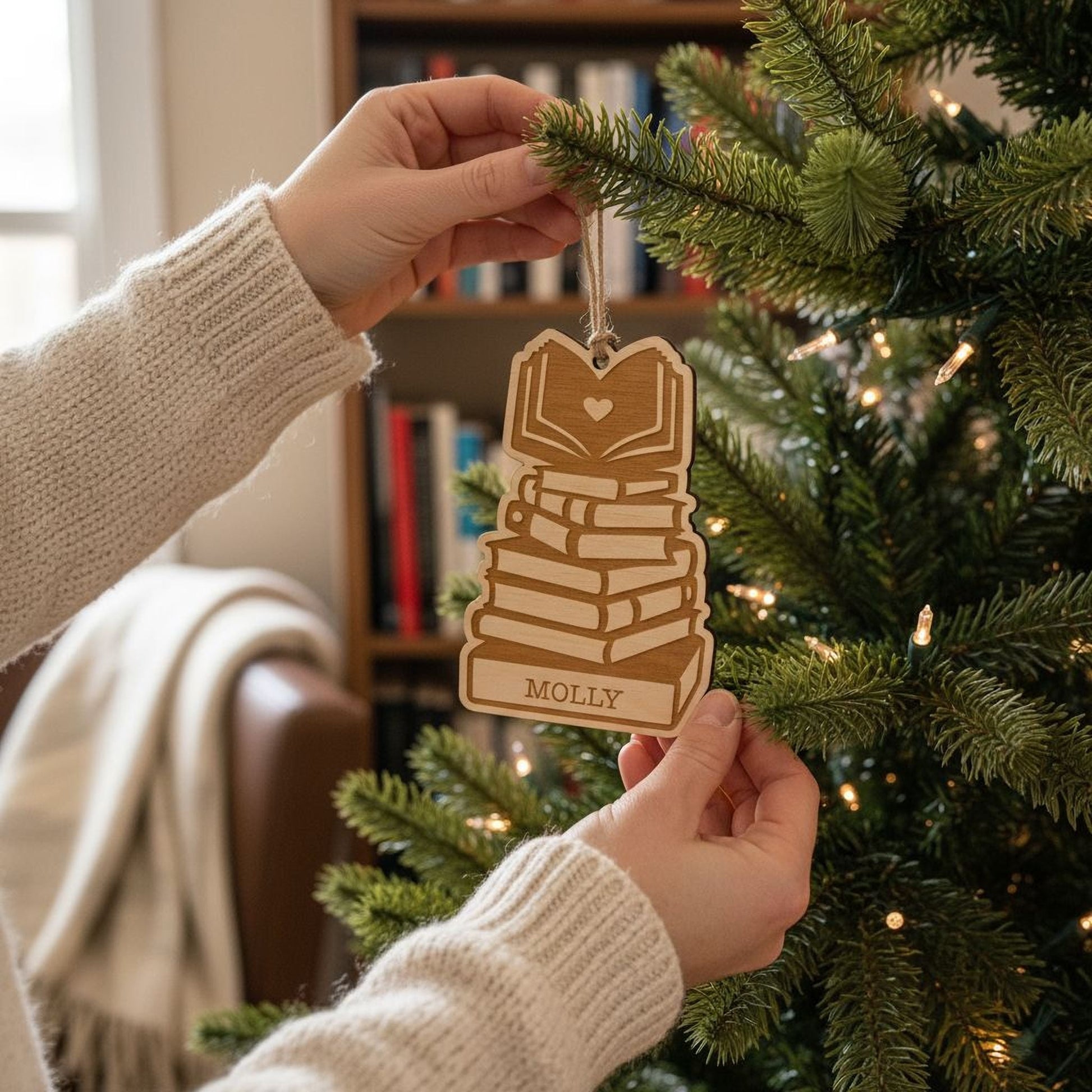 Book Christmas Ornament, book lover ornament, custom book ornament for book club gifts, Unique Personalized Holiday Gift, Reader Gifts Joyful Moose