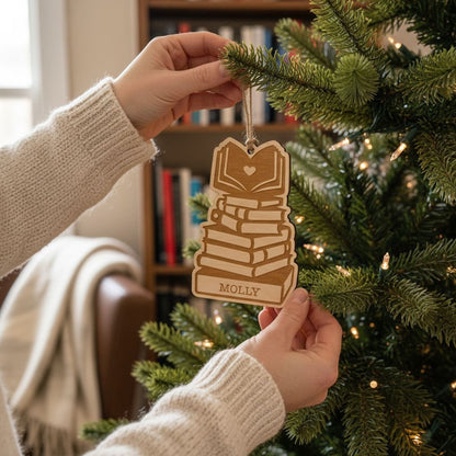 Book Christmas Ornament, book lover ornament, custom book ornament for book club gifts, Unique Personalized Holiday Gift, Reader Gifts Joyful Moose