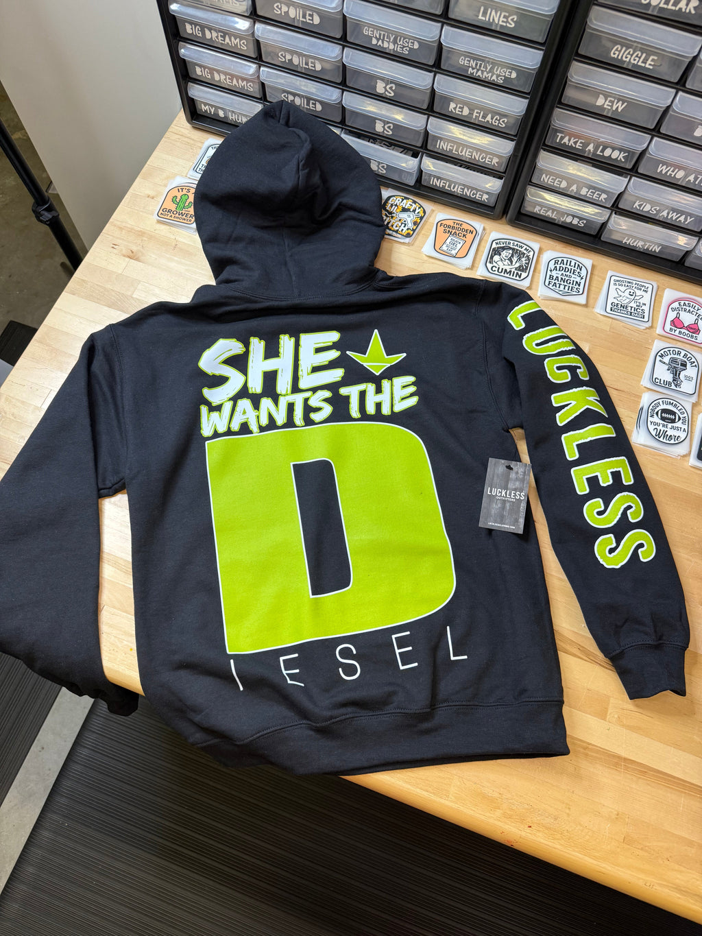 She Wants the Diesel | Funny Men's and Women's Black Country Hoodie Luckless Outfitters