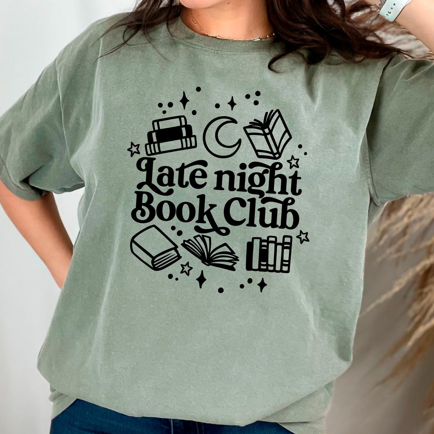 Late Night Book Club Tee – Cozy Reading Graphic Shirt | Vintage Bookish Apparel Joyful Moose