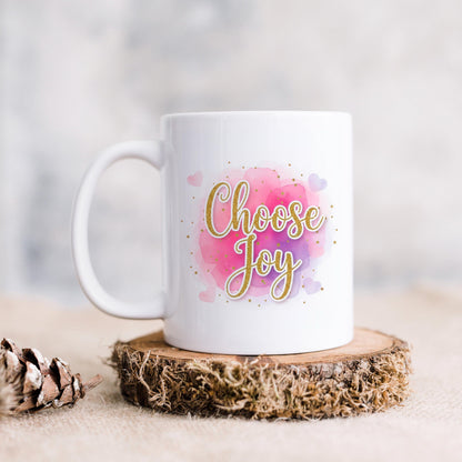 Choose Joy Mug - Inspirational Coffee Cup | Pink Watercolor Ceramic Mug Joyful Moose