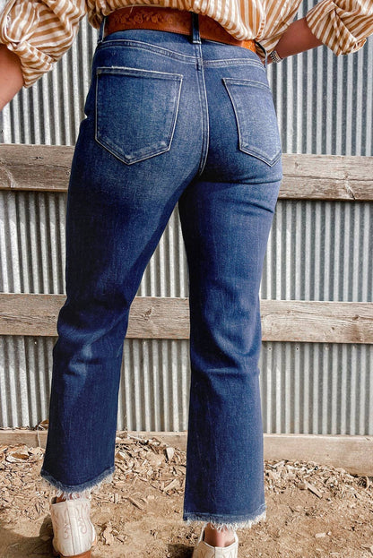 Sail Blue Mineral Wash Raw Hem High Waist Flared Jeans Thread & Co. Boutique, LLC