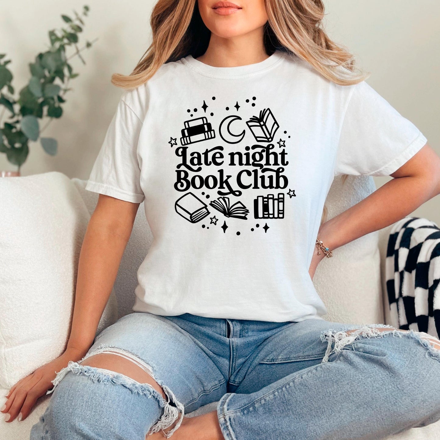 Late Night Book Club Tee – Cozy Reading Graphic Shirt | Vintage Bookish Apparel Joyful Moose
