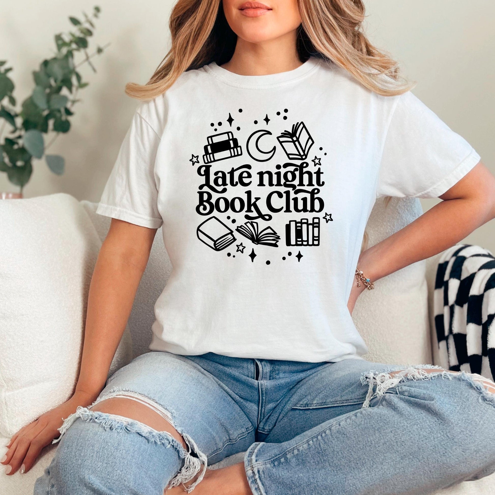 Late Night Book Club Tee – Cozy Reading Graphic Shirt | Vintage Bookish Apparel Joyful Moose