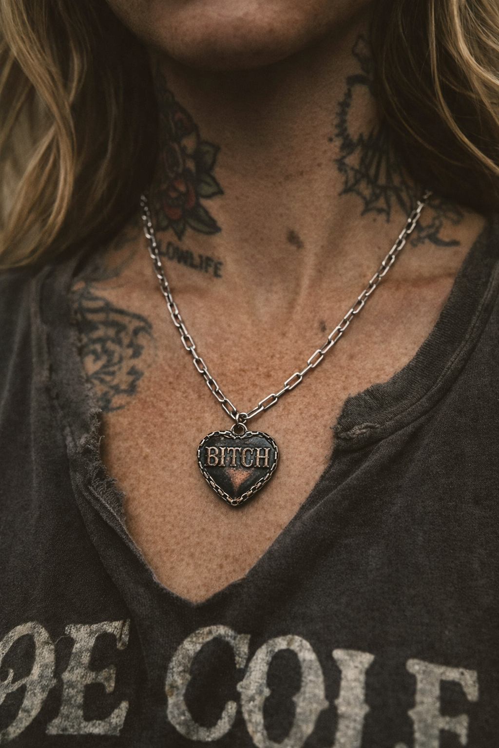 Western Heart B*tch Engraved Necklace Wild Cactus Boutique