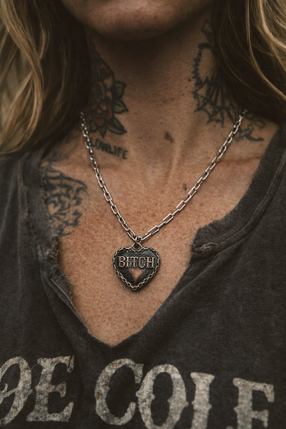 Western Heart B*tch Engraved Necklace Wild Cactus Boutique