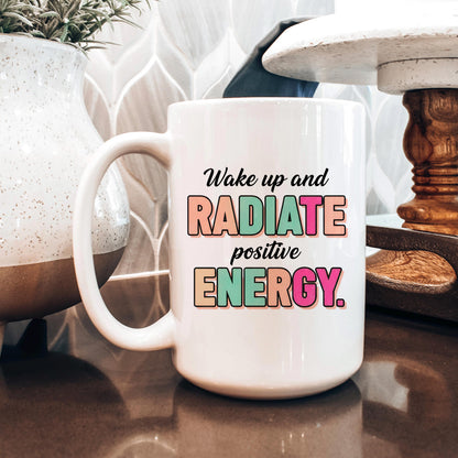 Positive Energy Mug - Motivational Coffee Cup | Cute Pastel Ceramic Cup Joyful Moose