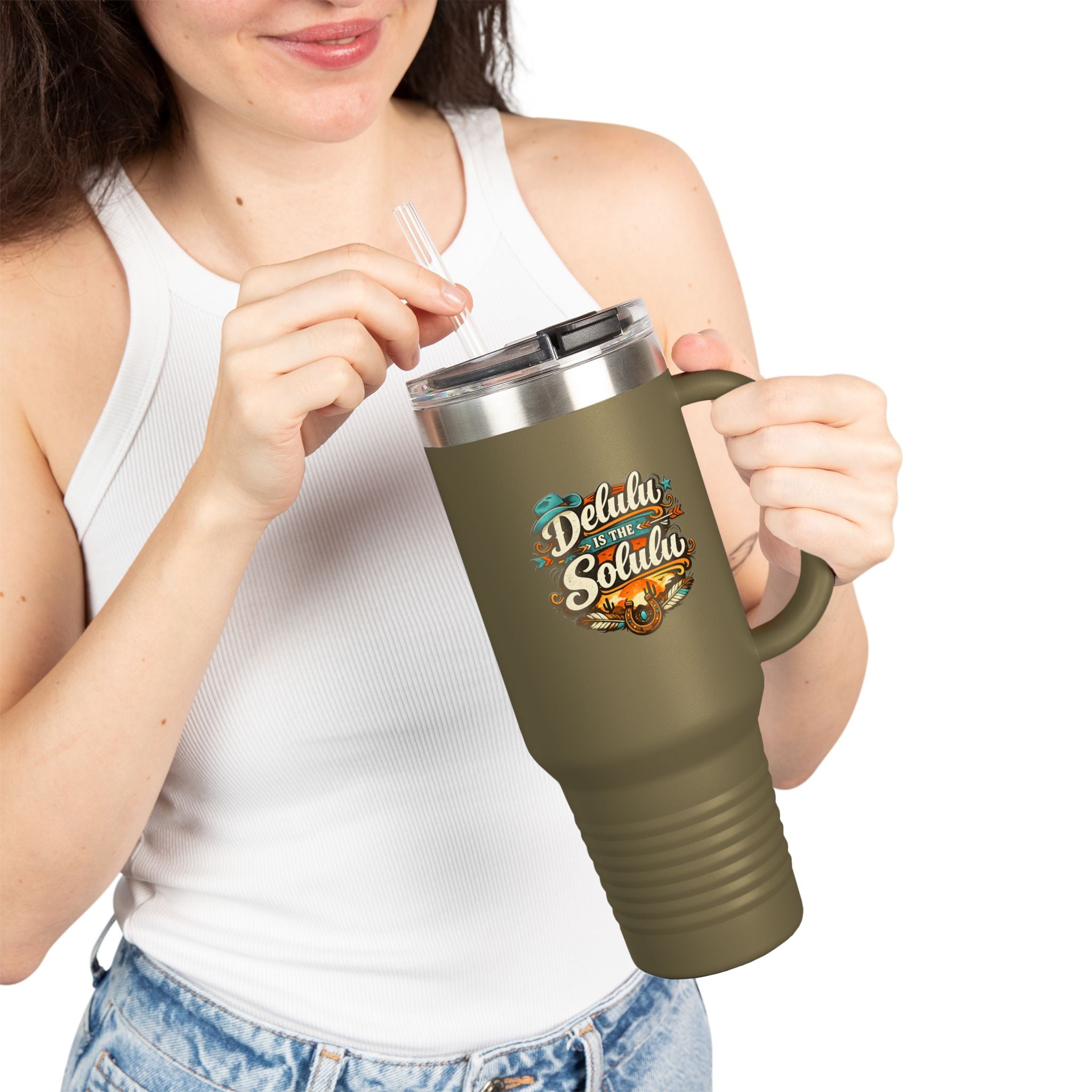 40oz Insulated Travel Mug – 'Delulu in the Solulu' Printify