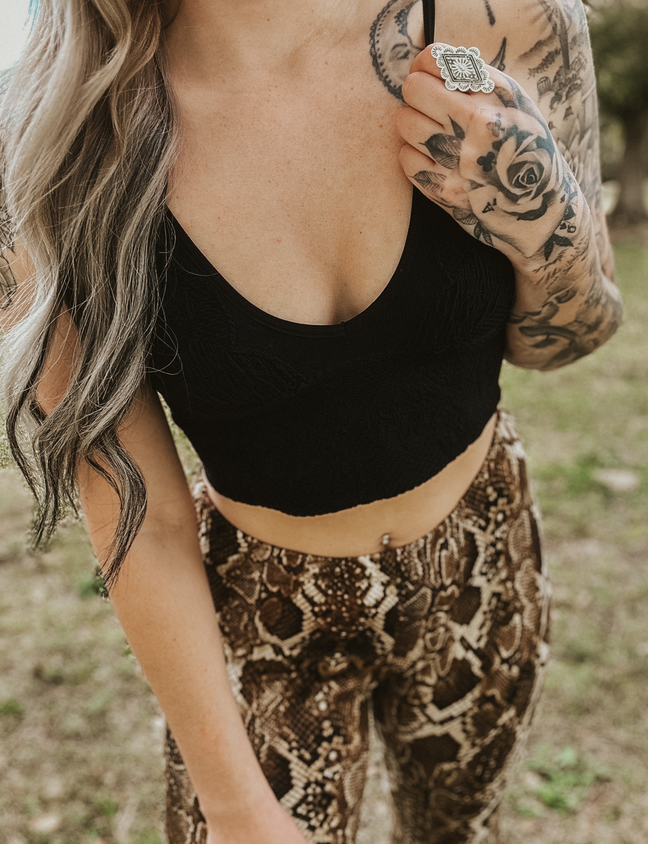Floral Textured Padded Bralette - Black Wild Cactus Boutique