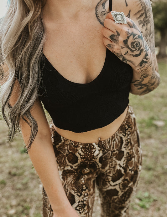Floral Textured Padded Bralette - Black Wild Cactus Boutique