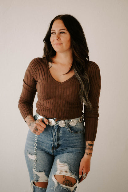Grace's Long Sleeve V-neck Crop Sweater Wild Cactus Boutique