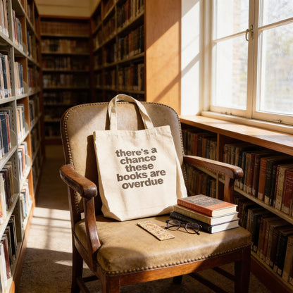 Book Bag, Overdue Library Books Funny Canvas Tote Bag Joyful Moose
