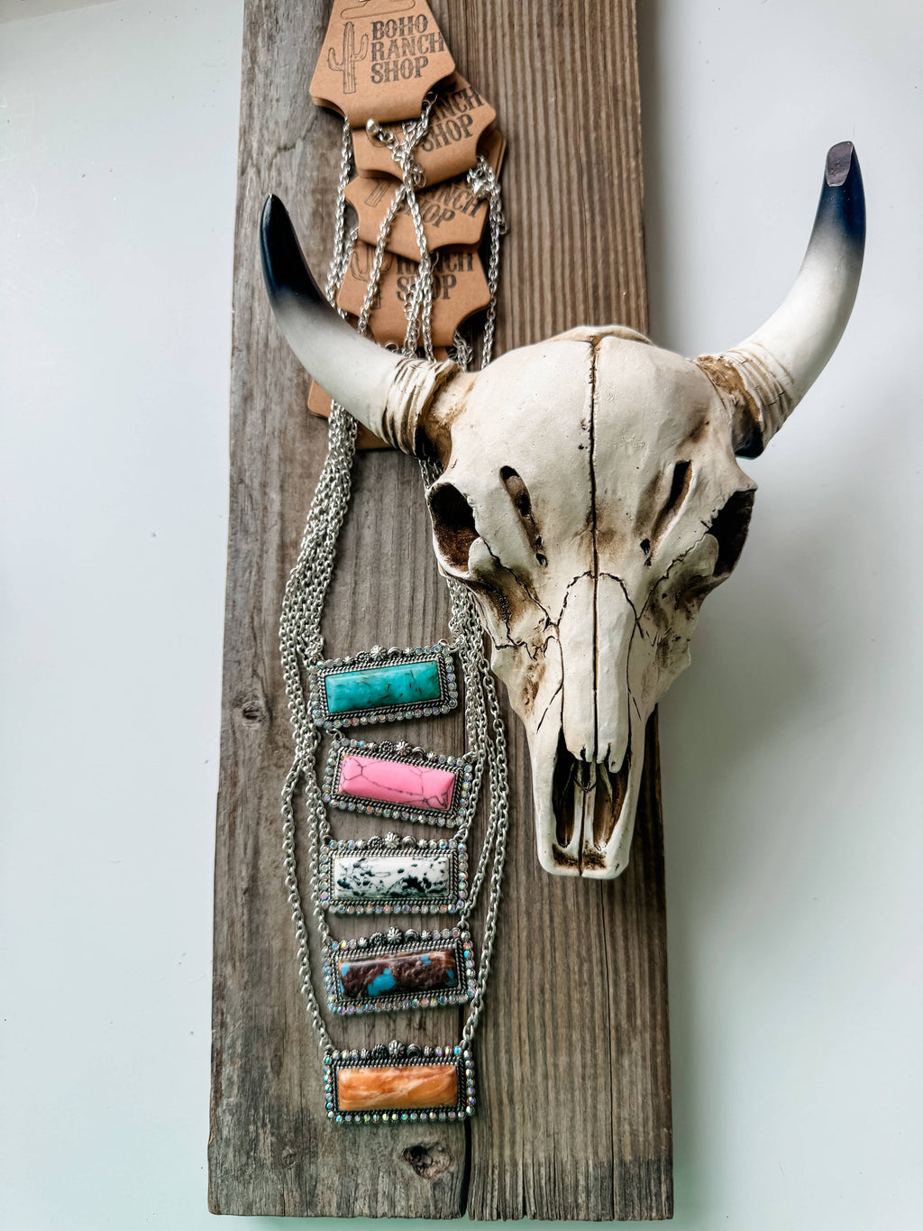 Western Semi Stone Bar Necklace - with Rhinestone edge Wild Cactus Boutique