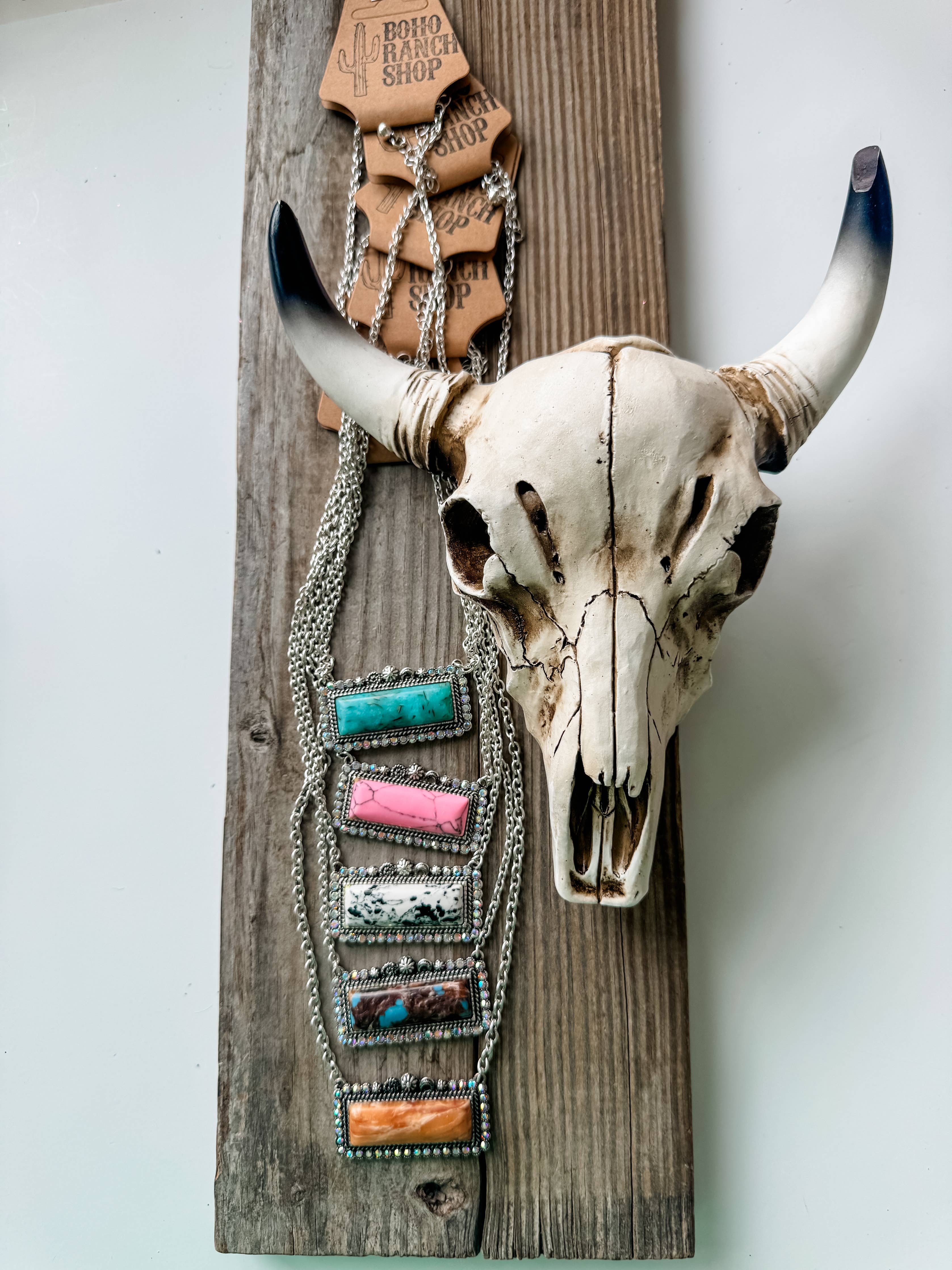 Western Semi Stone Bar Necklace - with Rhinestone edge Wild Cactus Boutique