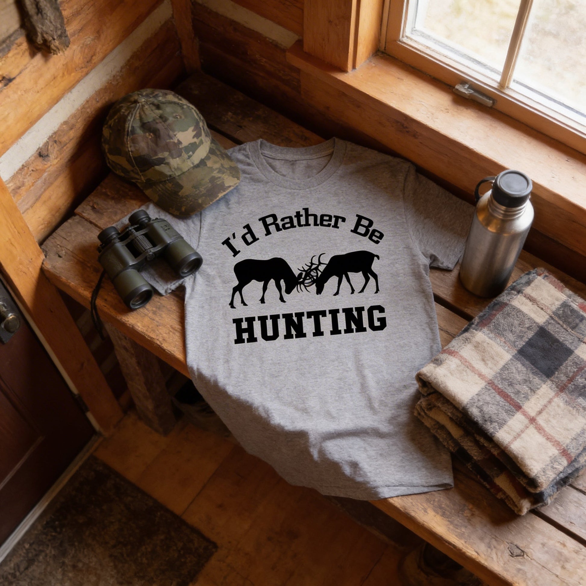 Hunting Gift for Men - I'd Rather Be Hunting Mens Tshirt - Gray Tshirt Hunter Joyful Moose