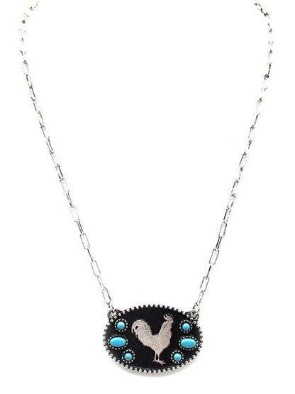 Western Rooster Silhouette Turquoise Stone Necklace Wild Cactus Boutique