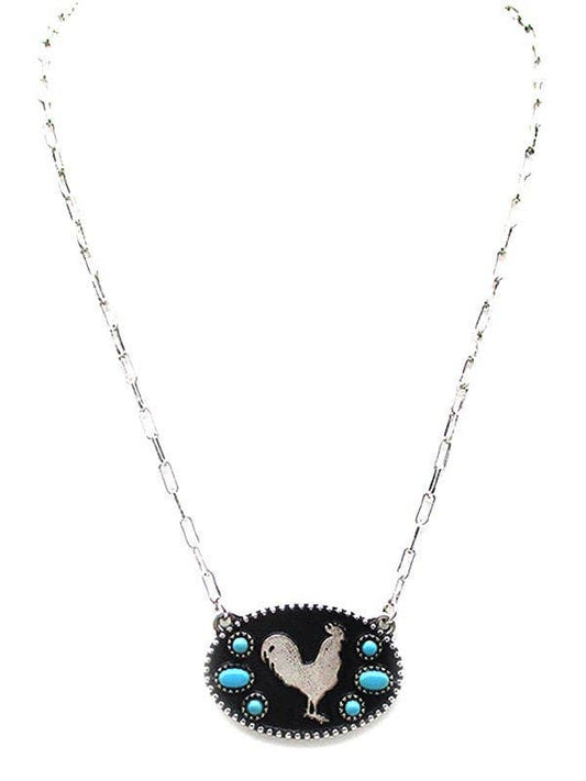 Western Rooster Silhouette Turquoise Stone Necklace Wild Cactus Boutique
