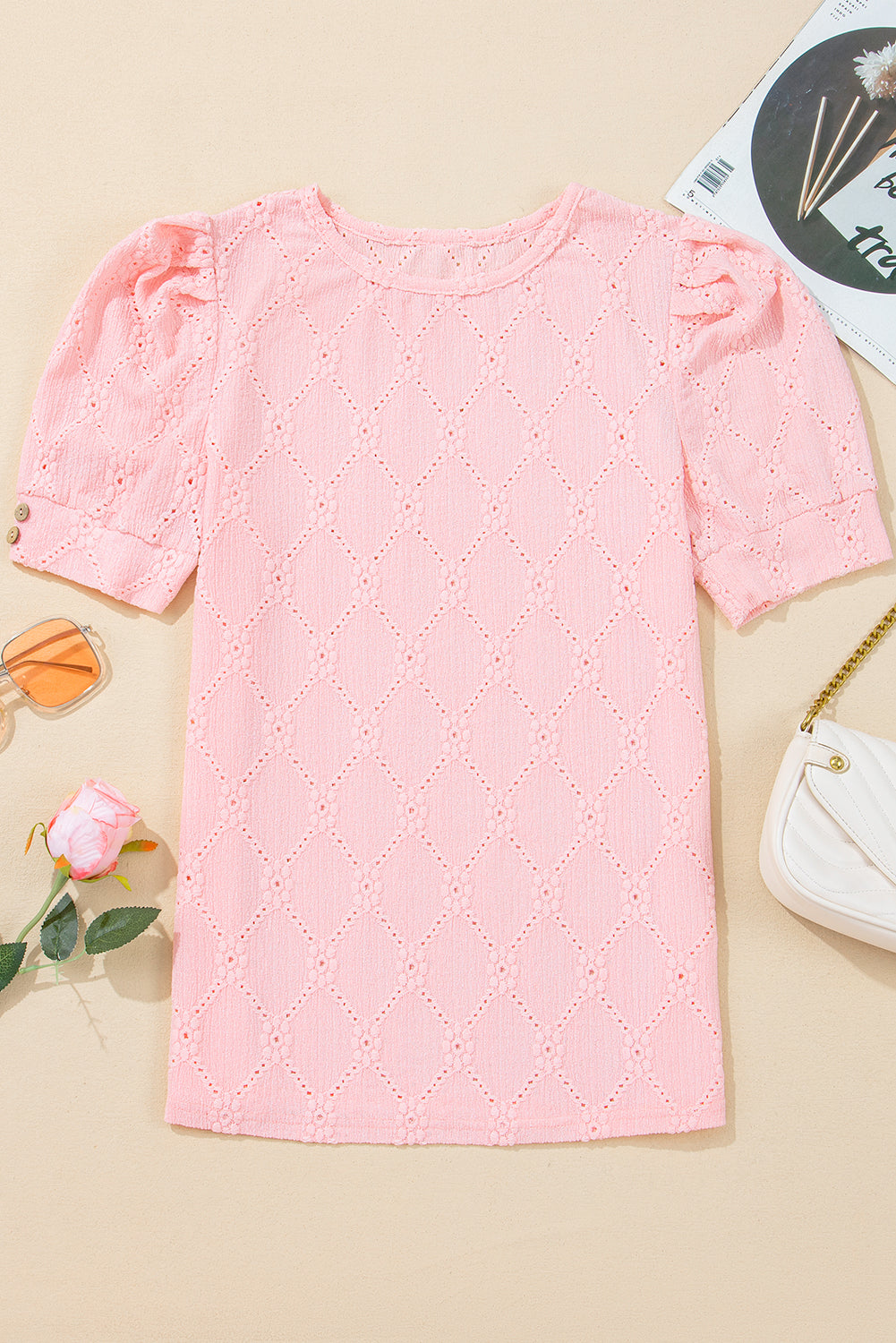 Scarlet Flower Textured Short Sleeve Top Thread & Co. Boutique, LLC
