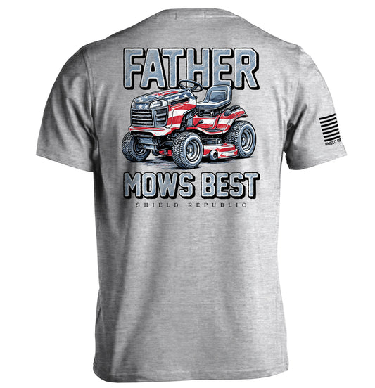 Father Mows Best Stars and Stripes Shield Republic