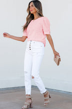 Scarlet Flower Textured Short Sleeve Top Thread & Co. Boutique, LLC