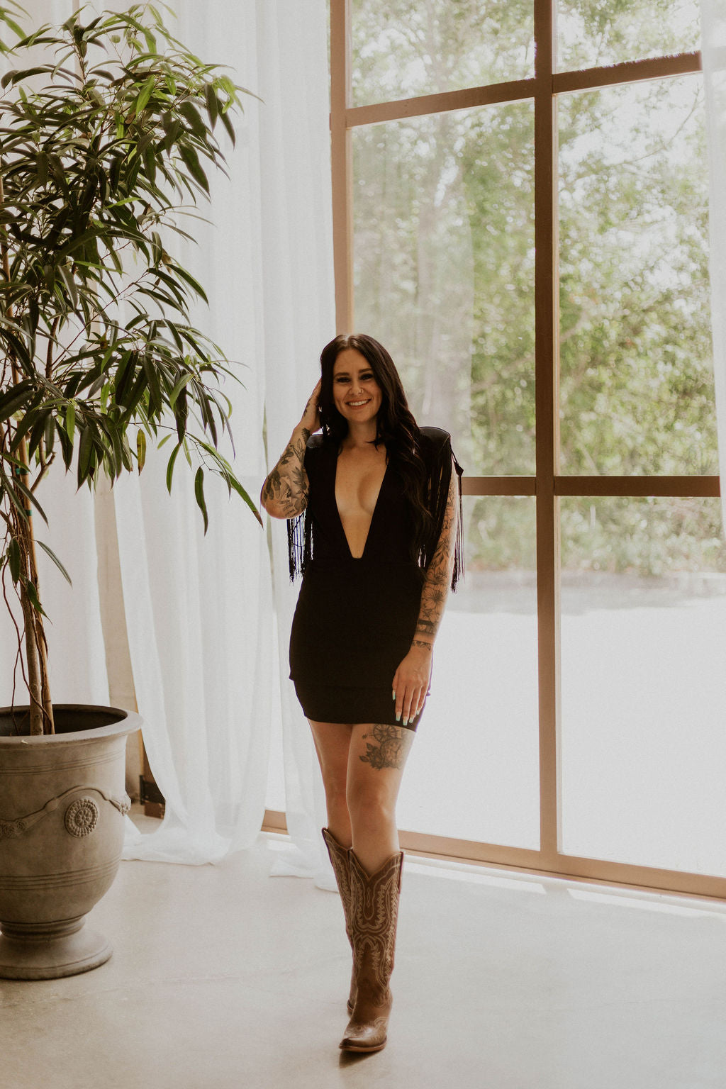 Dallas' Fringe Deep Neck Mini Dress Wild Cactus Boutique