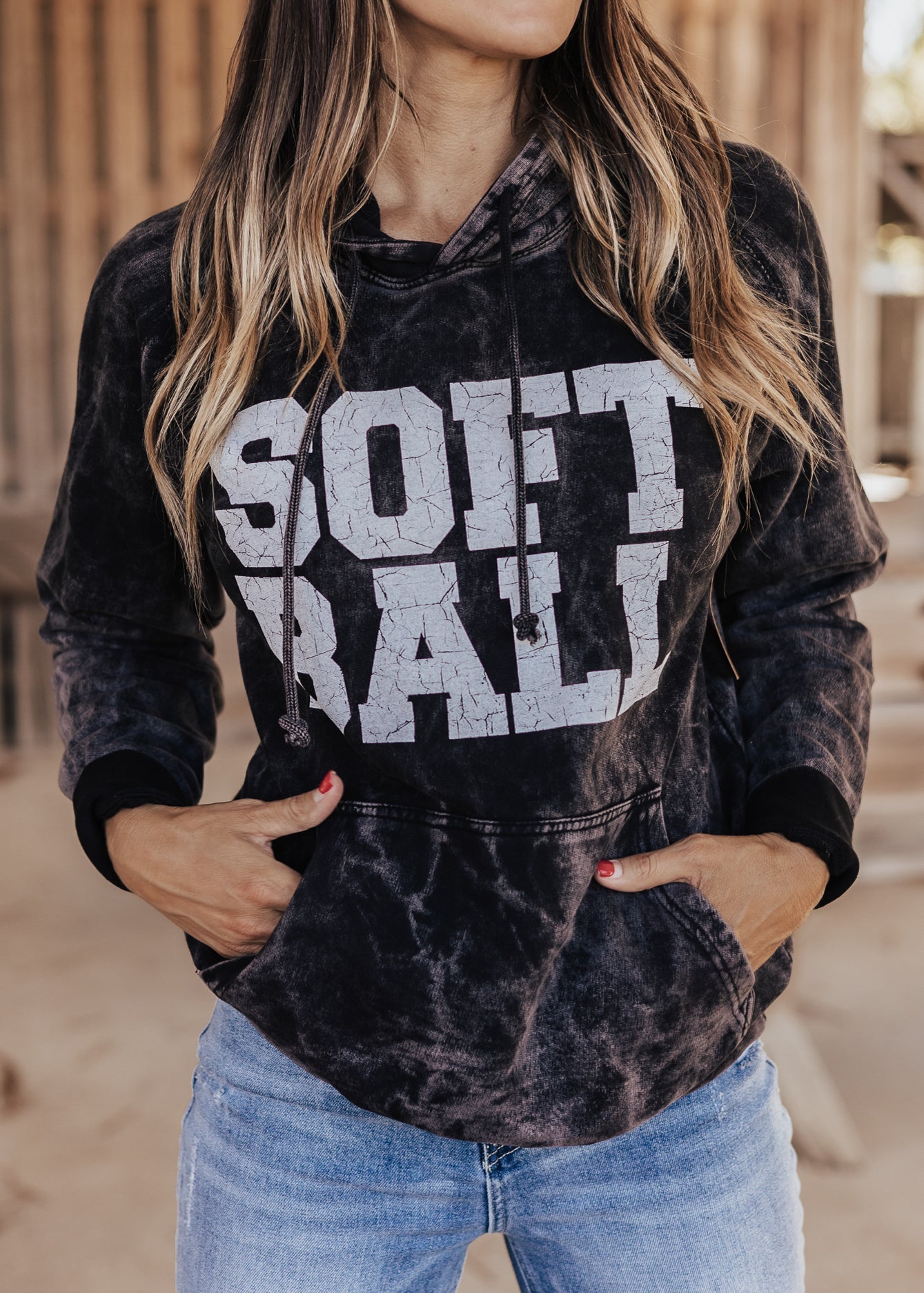 SOFTBALL Vintage Raglan Hoodie *Cloud Black (S-3X) Chloe Vs Tank The Boutique