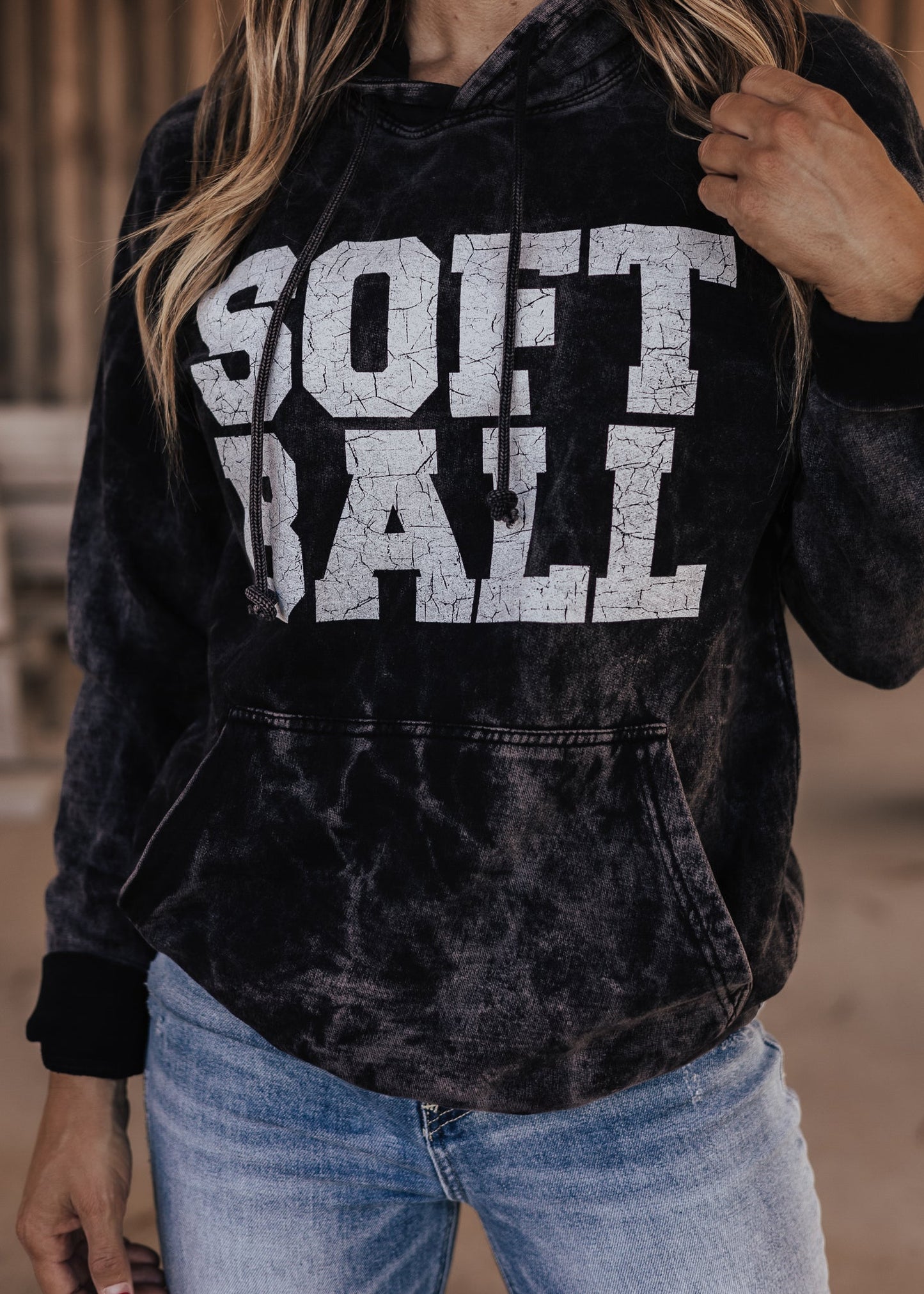SOFTBALL Vintage Raglan Hoodie *Cloud Black (S-3X) Chloe Vs Tank The Boutique