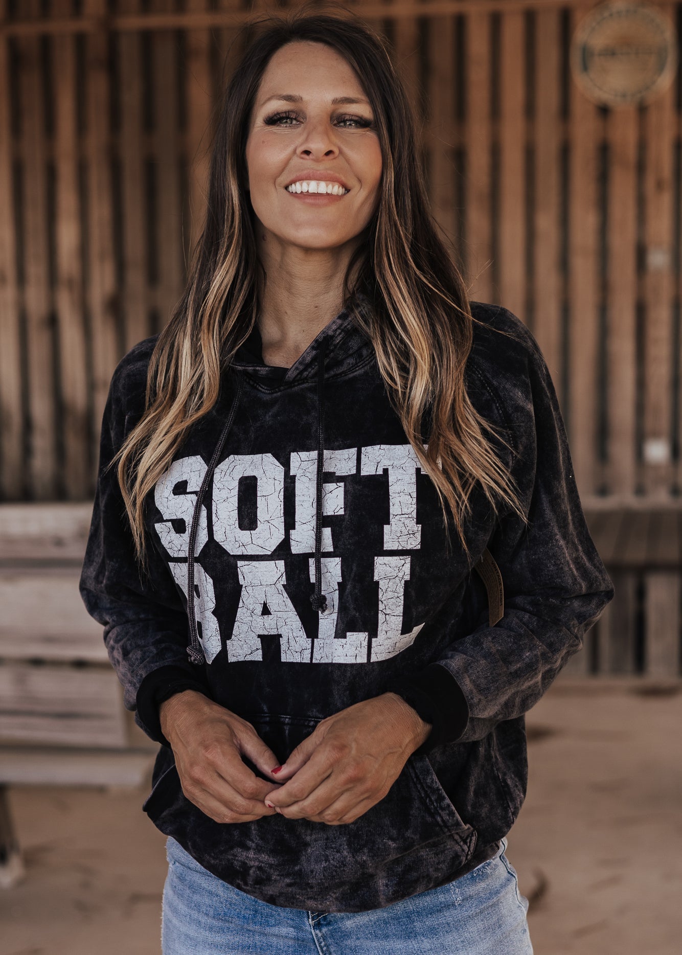 SOFTBALL Vintage Raglan Hoodie *Cloud Black (S-3X) Chloe Vs Tank The Boutique