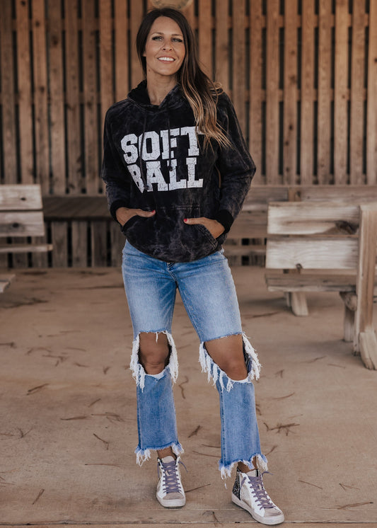 SOFTBALL Vintage Raglan Hoodie *Cloud Black (S-3X) Chloe Vs Tank The Boutique