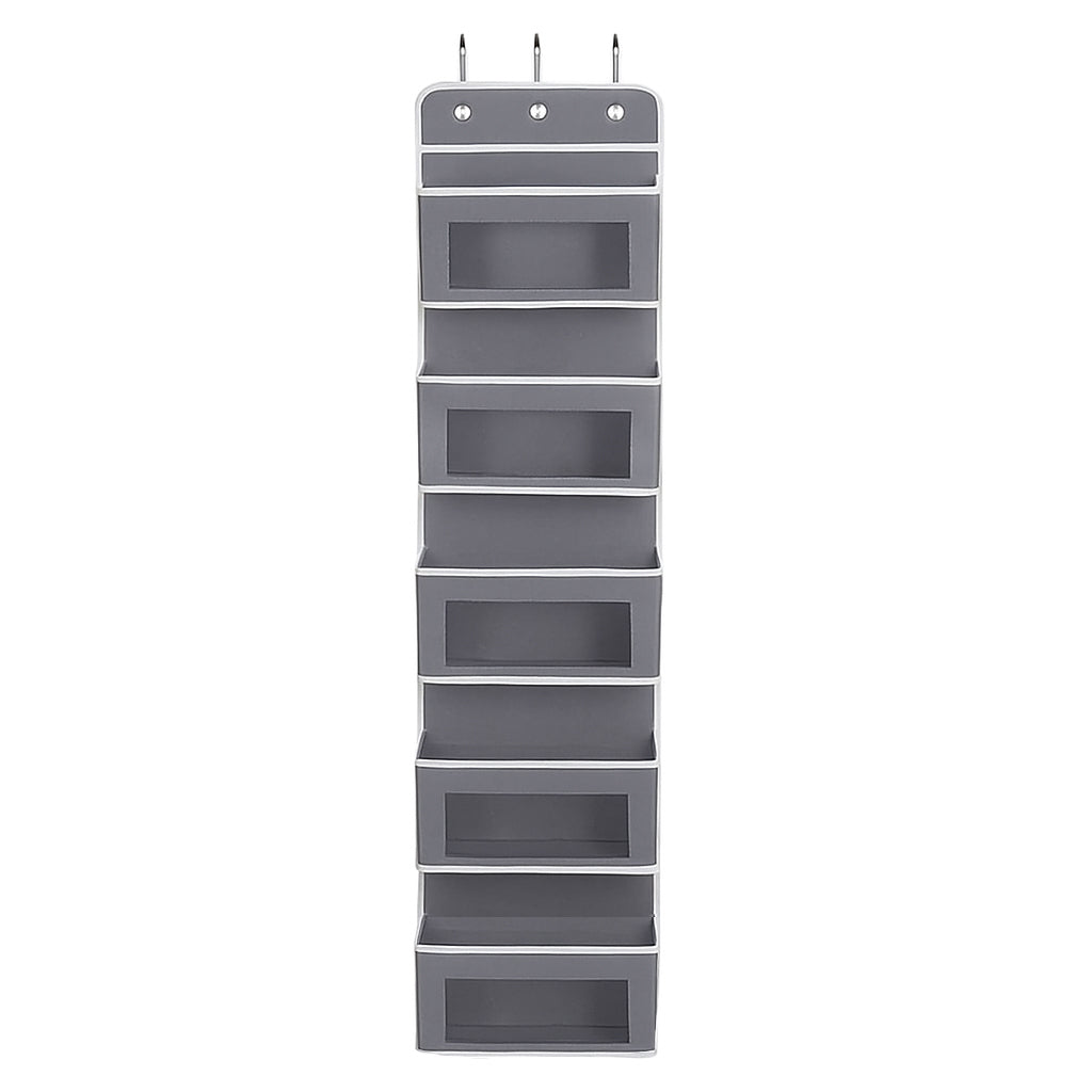 Over the Door Organizer with 5 Clear Window Pockets – Hanging Behind the Door Storage Rack for Closet, Bathroom, Bedroom, Pantry – Space-Saving Door Organizer Hanging System – Gray Joyful Moose