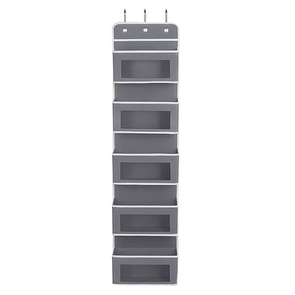 Over the Door Organizer with 5 Clear Window Pockets – Hanging Behind the Door Storage Rack for Closet, Bathroom, Bedroom, Pantry – Space-Saving Door Organizer Hanging System – Gray Joyful Moose
