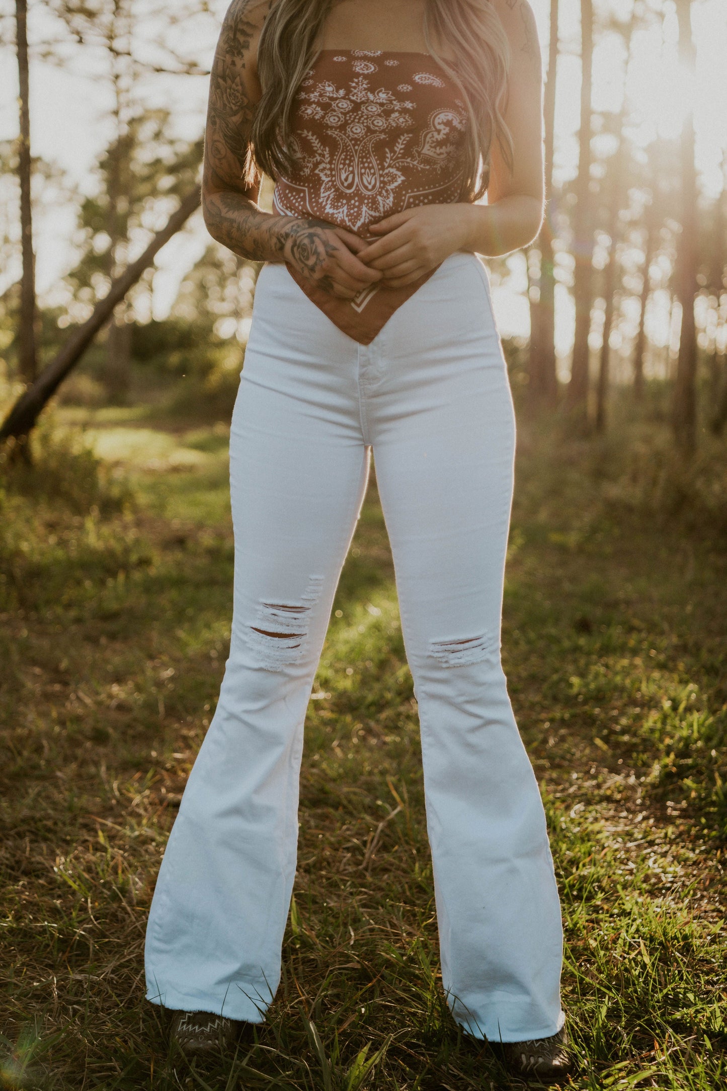 White High Waisted Bell Bottoms Wild Cactus Boutique