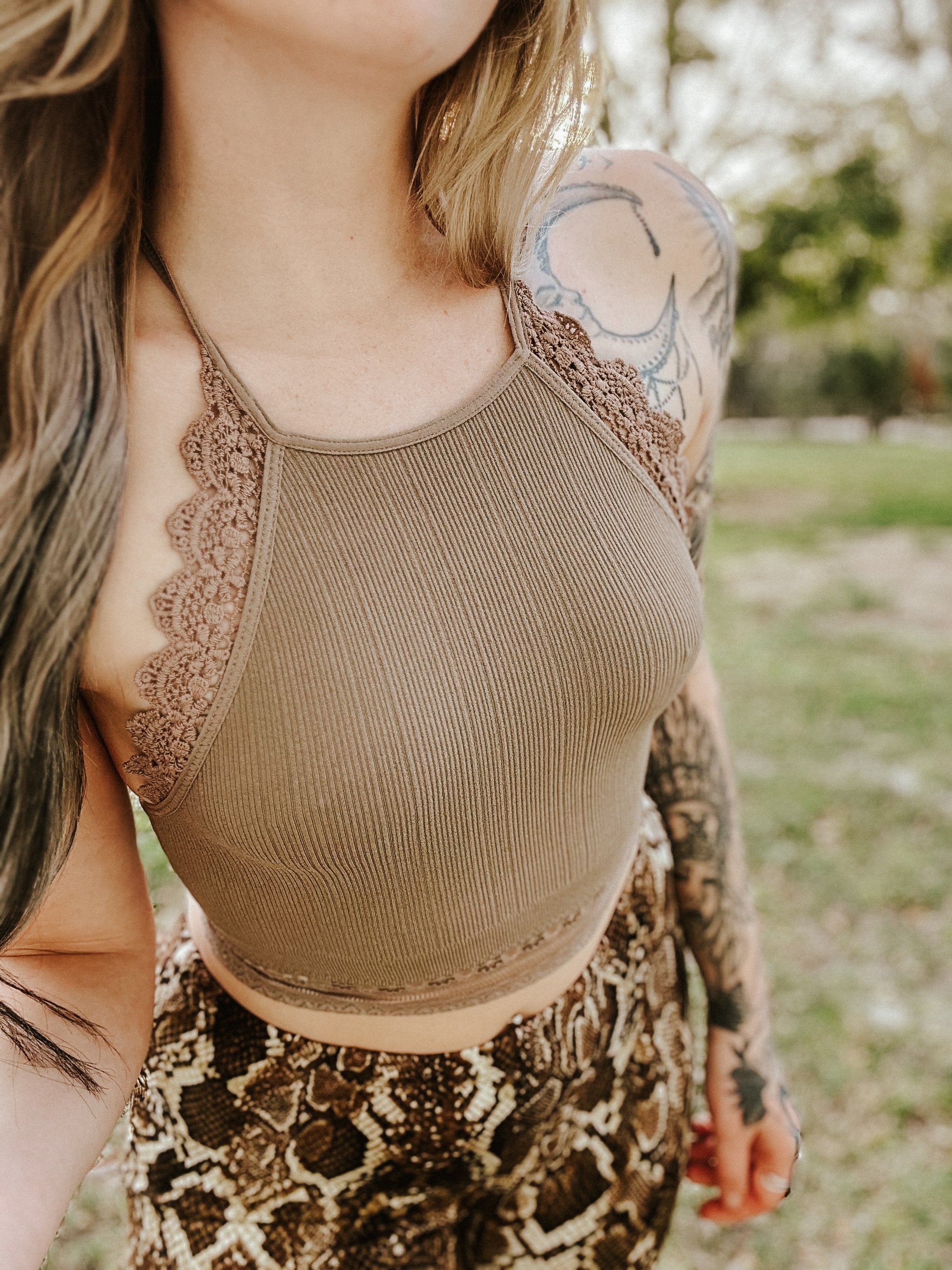 Light Of The Moon Crochet Trim Bralette - Mocha Wild Cactus Boutique