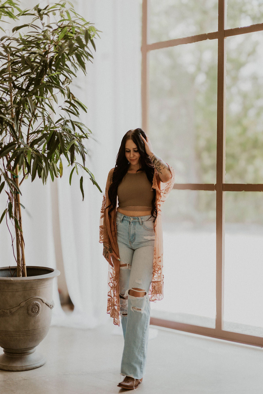 Embroidered Butterfly Lace Front-Tie Kimono Wild Cactus Boutique
