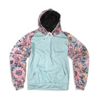 Soft Floral Teal Heavy Fleece Raglan Hoodie Luckless Outfitters